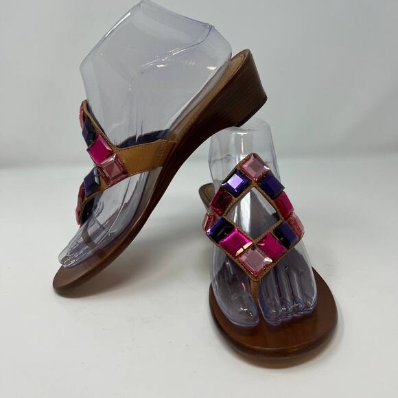 Cole Haan Women's Heeled Flip Flop Leather Sandals Size 7.5B Crystals - Picture 3 of 13